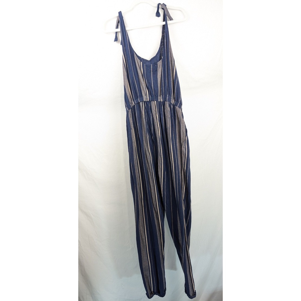 100% Organic Cotton Striped Tank Jumpsuit‎ Sz L Blue Granola Coastal Sustainable - Picture 9 of 10